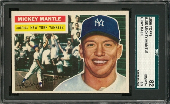 1956 Topps #135 Mickey Mantle, Gray Back – SGC 82 EX/MT+ 6.5